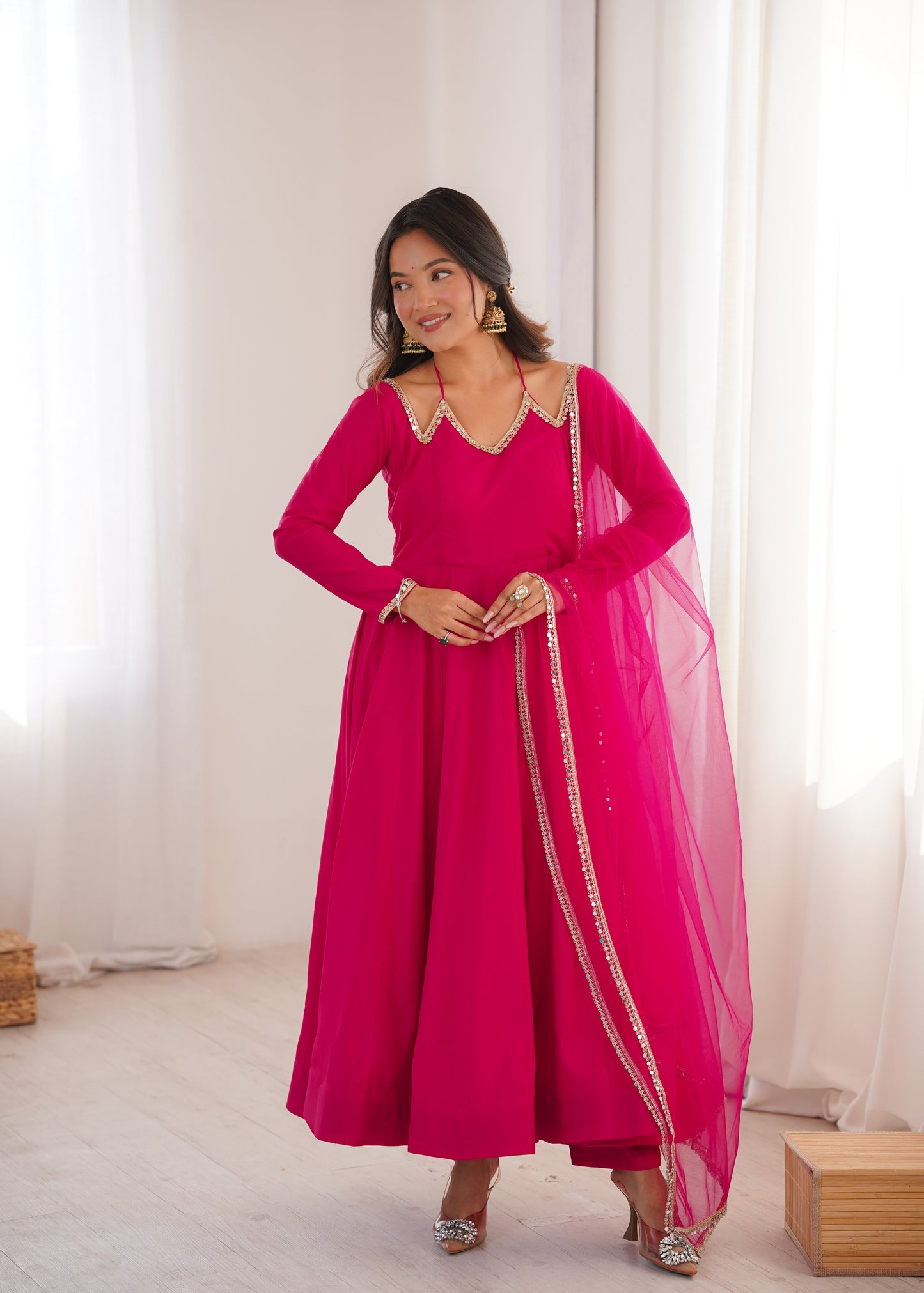 Red Color Romasilk With Fancy Lace Pettern Work Anarkali