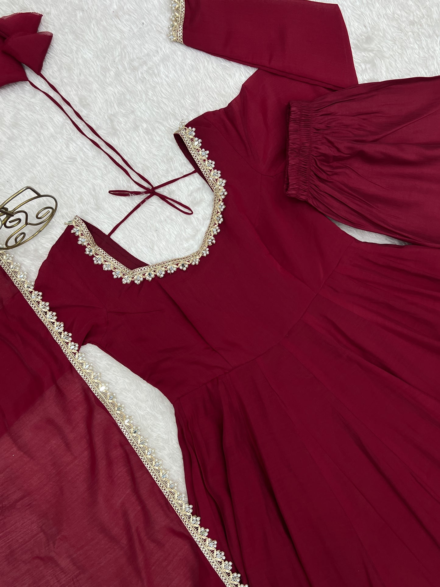 Pure Mal Chanderi Mirror Work Gown Dupatta