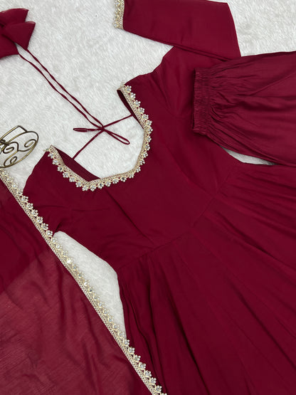 Pure Mal Chanderi Mirror Work Gown Dupatta