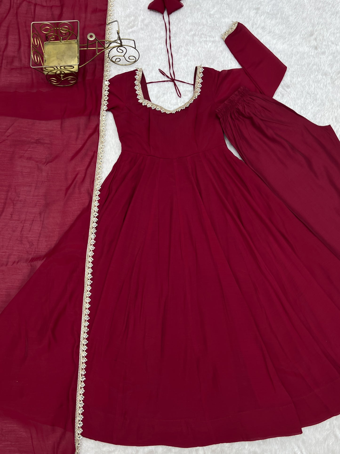 Pure Mal Chanderi Mirror Work Gown Dupatta