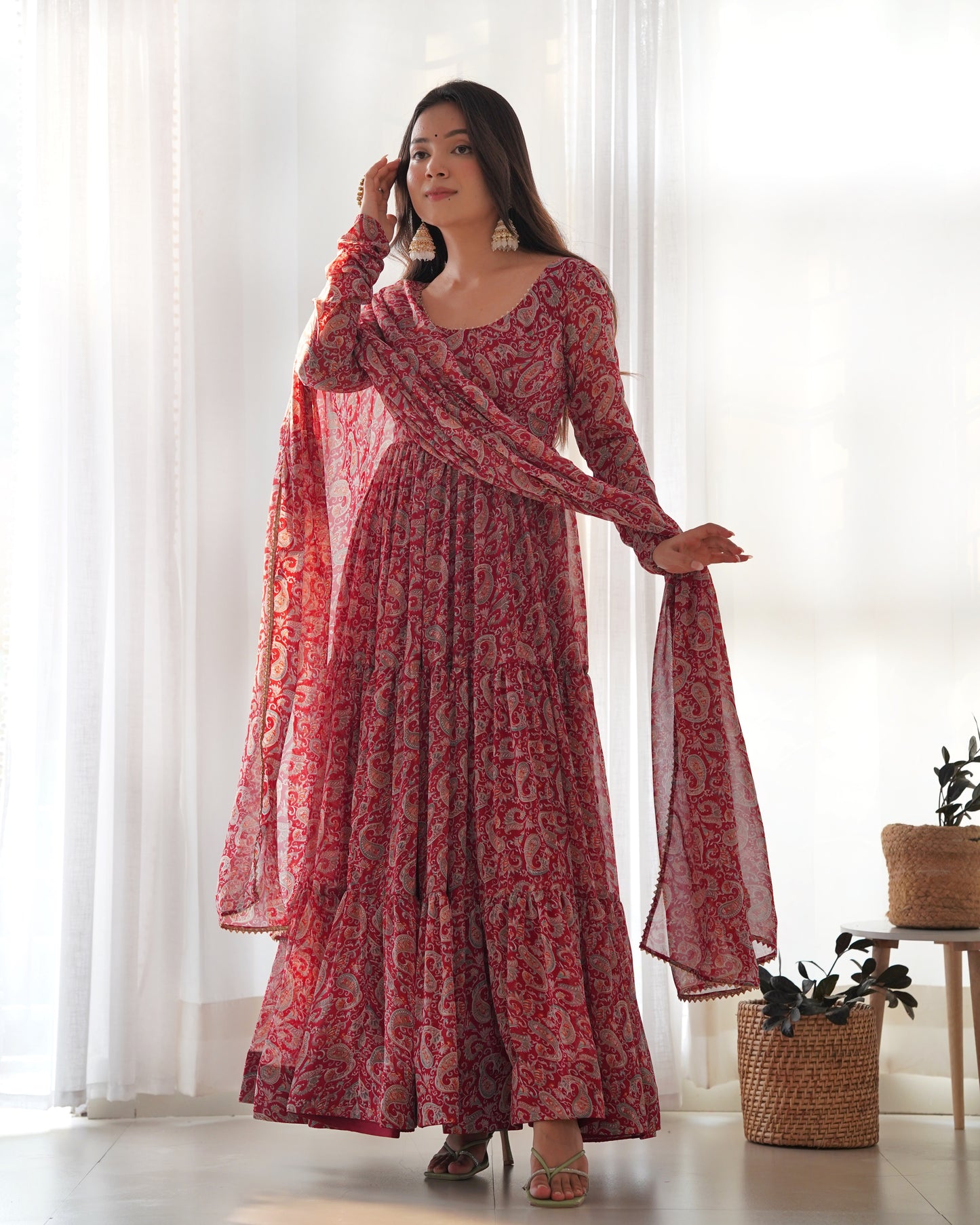 8.25 Meter Kalmakari Printed Anarkali Gown