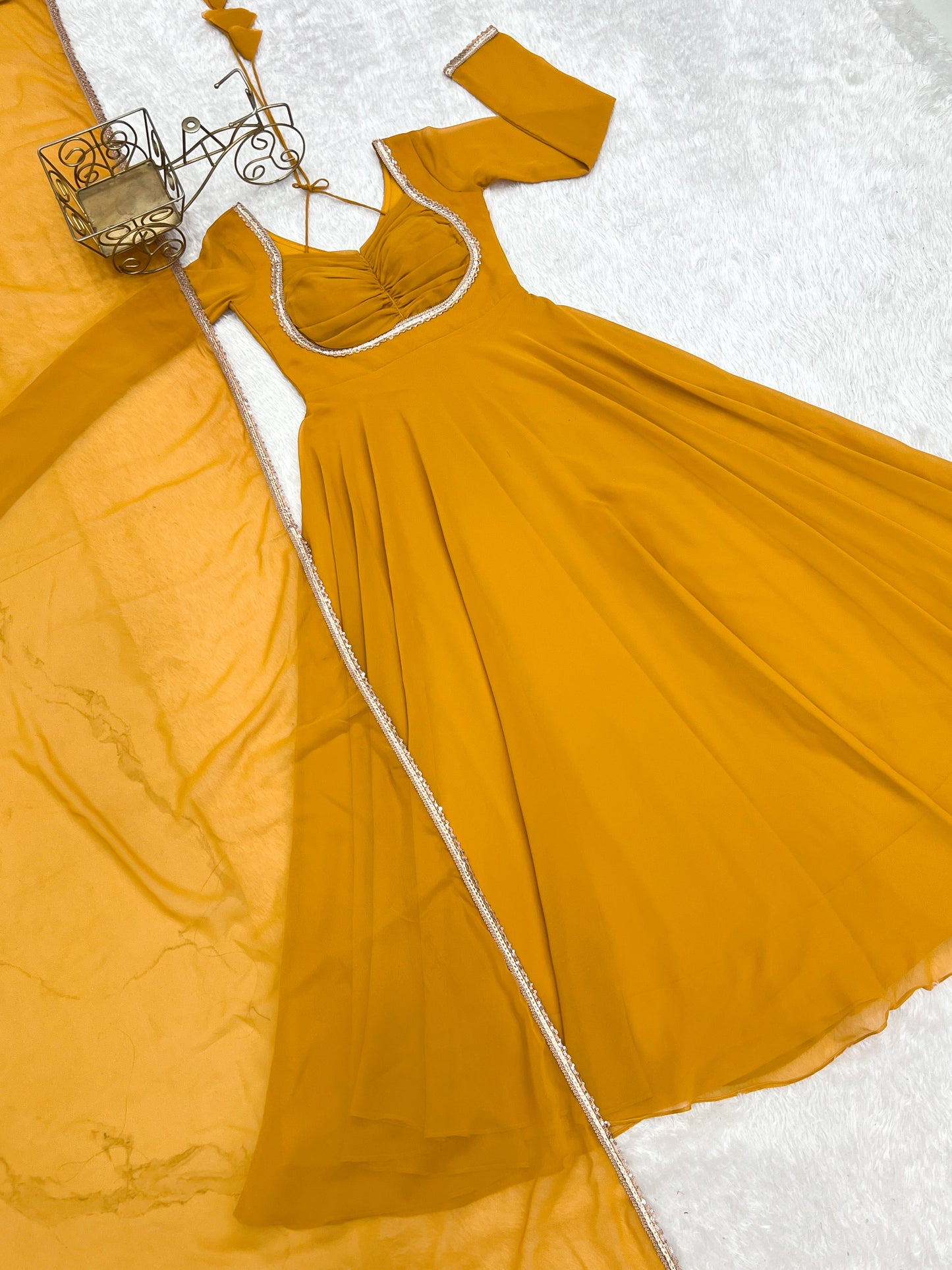 Red Color Fox Blooming Georgette Yoke Dori Work Gown