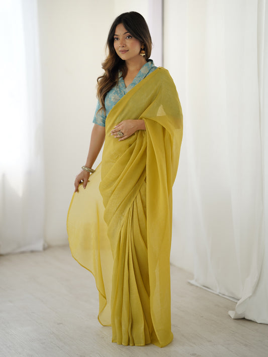 Yellow Color Sparkel With Ready To Wear Banarasi Saree