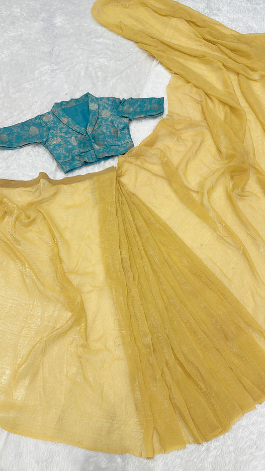 Yellow Color Sparkel With Ready To Wear Banarasi Saree
