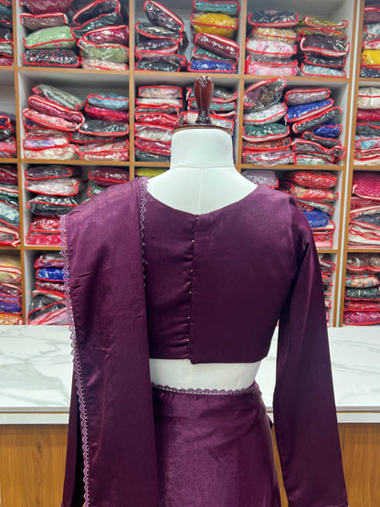 Ready To Wear Marble Velvet Fabric Purple Color Saree