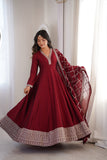 Beautifull Blooming Vichitra Silk With Fancy Lace Work Anarakali