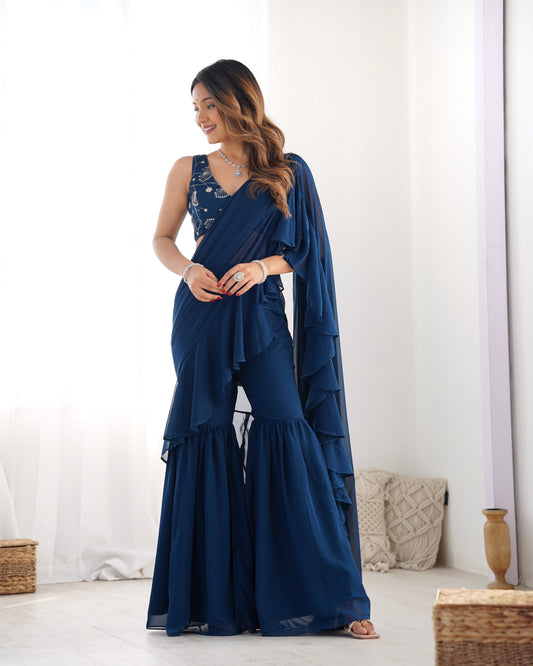 Nwe Wear Pure Fox Georgette With Plain Work Saree Sharara