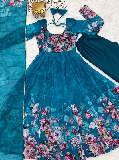 Pure Soft Georgette Plain Work Gown