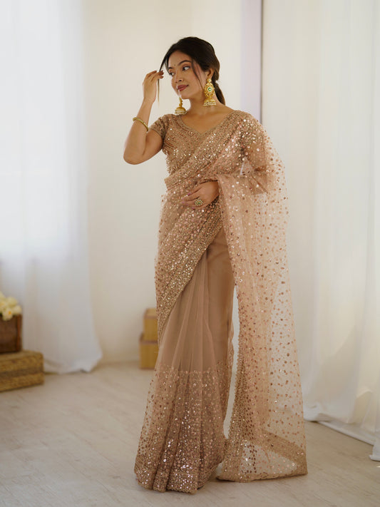 Soft Net Sequence And Dori Work Saree