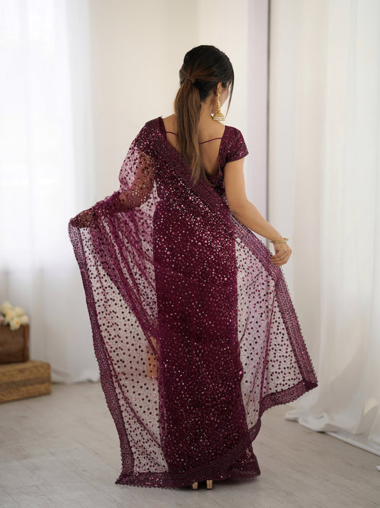 Soft Net Sequence And Dori Work Saree