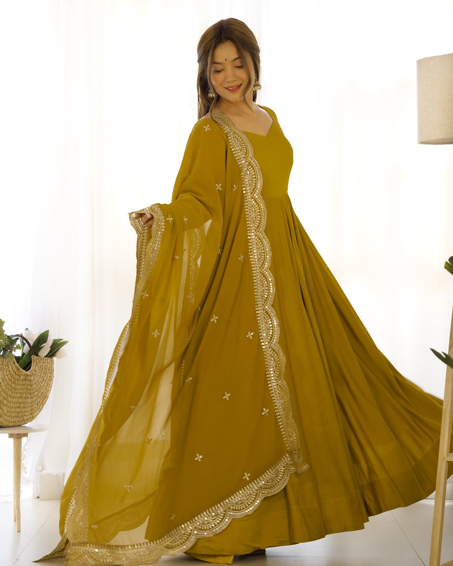 Pure Roman Silk Chanderi 5.5 Mtr Flair Highest Selling Gown