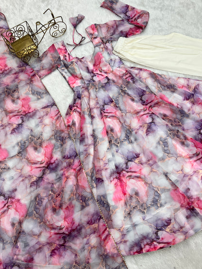 Heavy Pure Soft Organza Silk Print Work Gown