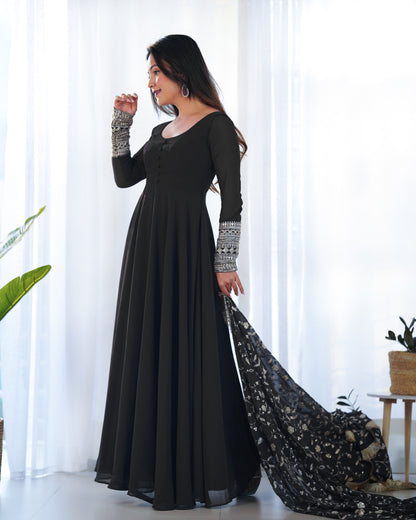 Super Hit 7 MTR Flair Anarkali Gown With Sequence Work On Hand Sleeves