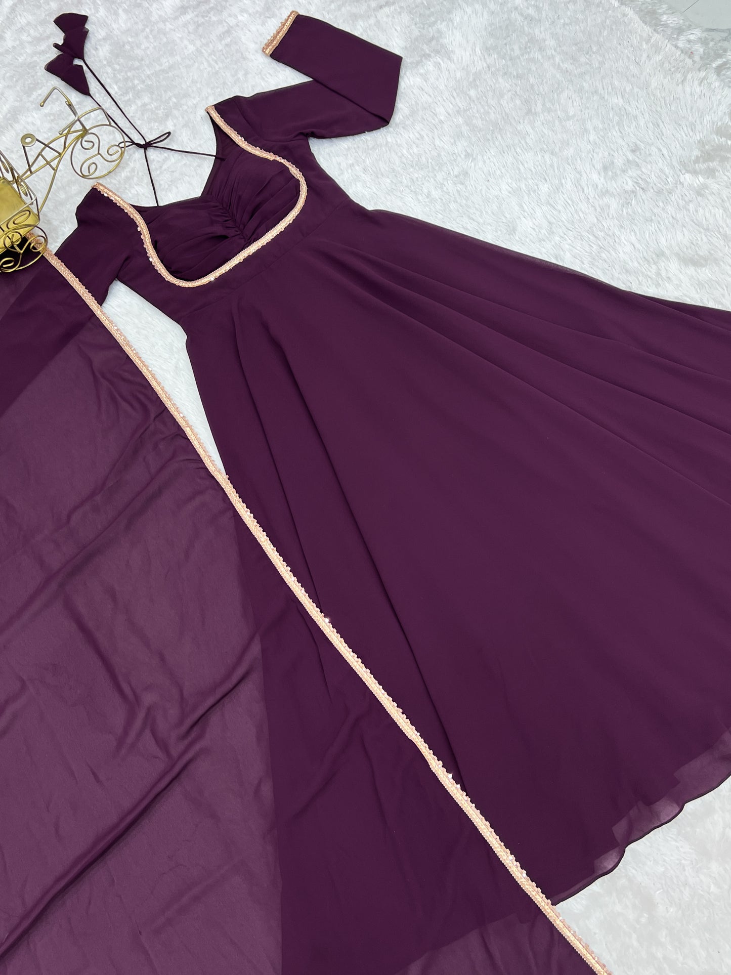 Red Color Fox Blooming Georgette Yoke Dori Work Gown