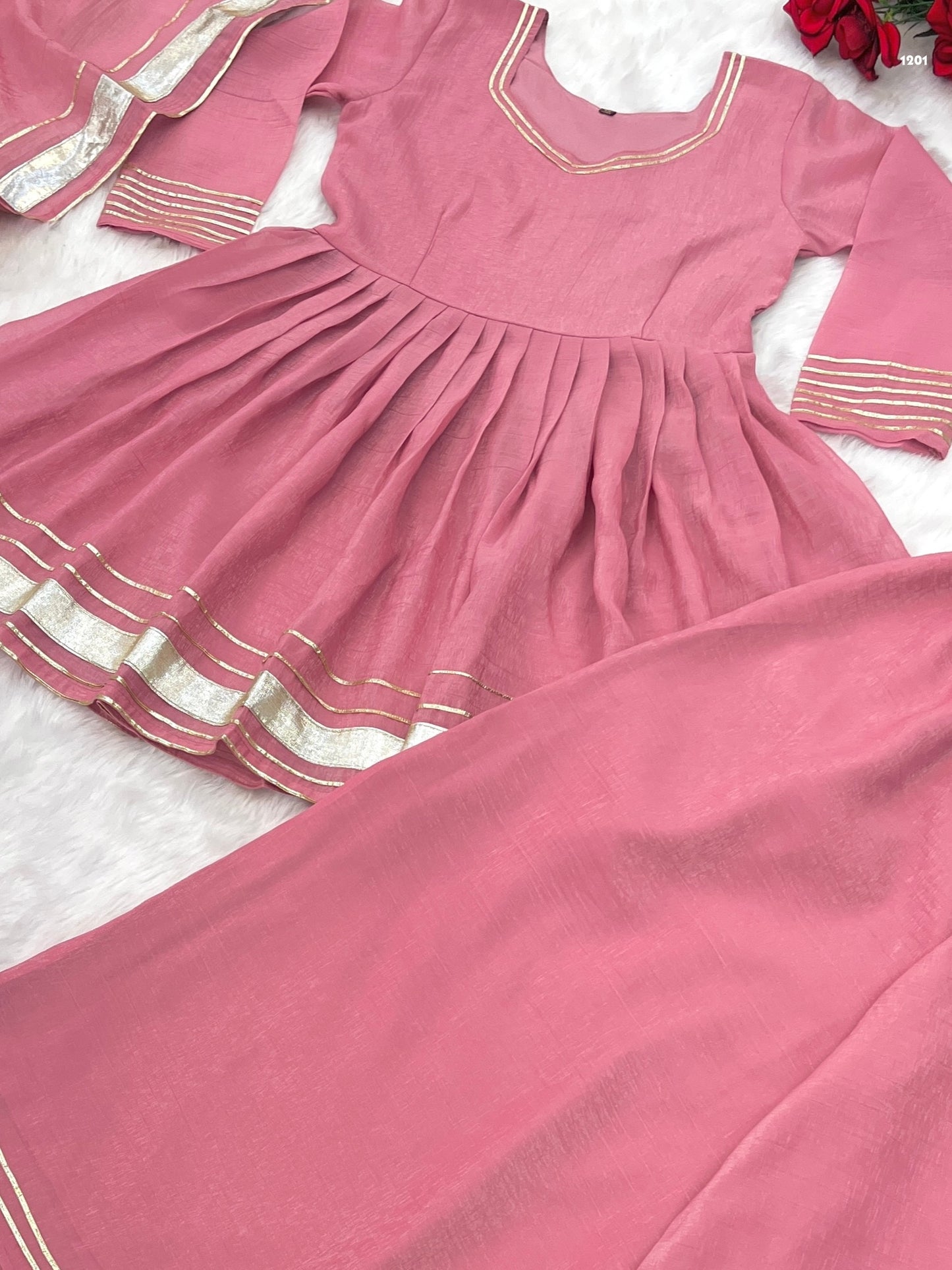 Pink Color Soft Crunchy Crush Top Plazzo