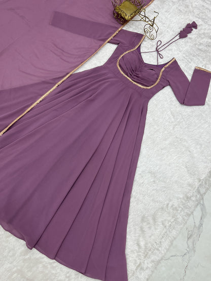 Red Color Fox Blooming Georgette Yoke Dori Work Gown