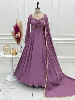 Red Color Fox Blooming Georgette Yoke Dori Work Gown
