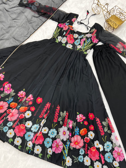 Heavy Organza Tabby Silk Anarkali Gown In 4 Meter Huge Flair