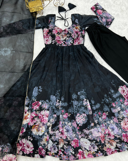 Pure Soft Georgette Plain Work Gown