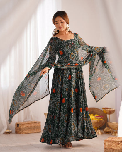 New Trending 8 MTR Pure Chiffon Bandhej Printed Anarkali Gown