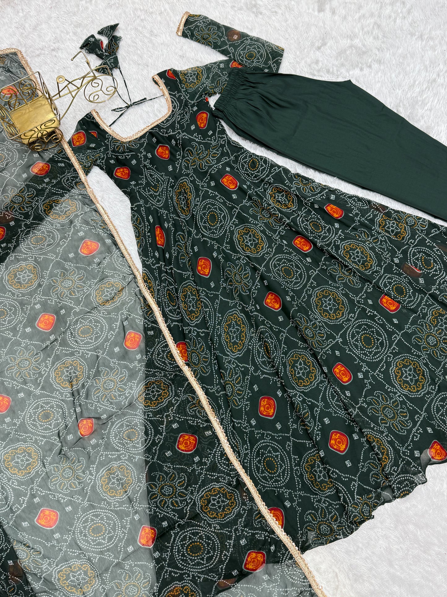 New Trending 8 MTR Pure Chiffon Bandhej Printed Anarkali Gown