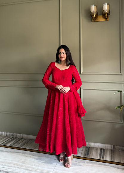 Beautiful Heavy Georgette Anarkali Suit With Elegant Lucknowi Work