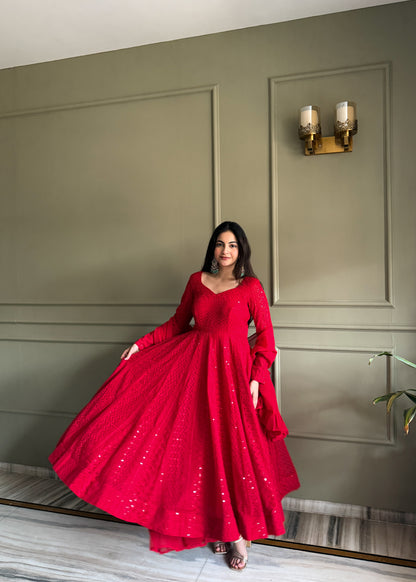 Beautiful Heavy Georgette Anarkali Suit With Elegant Lucknowi Work