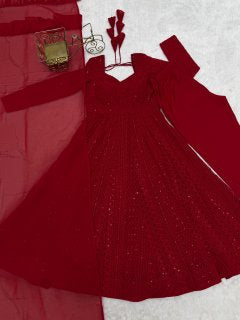 Beautiful Heavy Georgette Anarkali Suit With Elegant Lucknowi Work