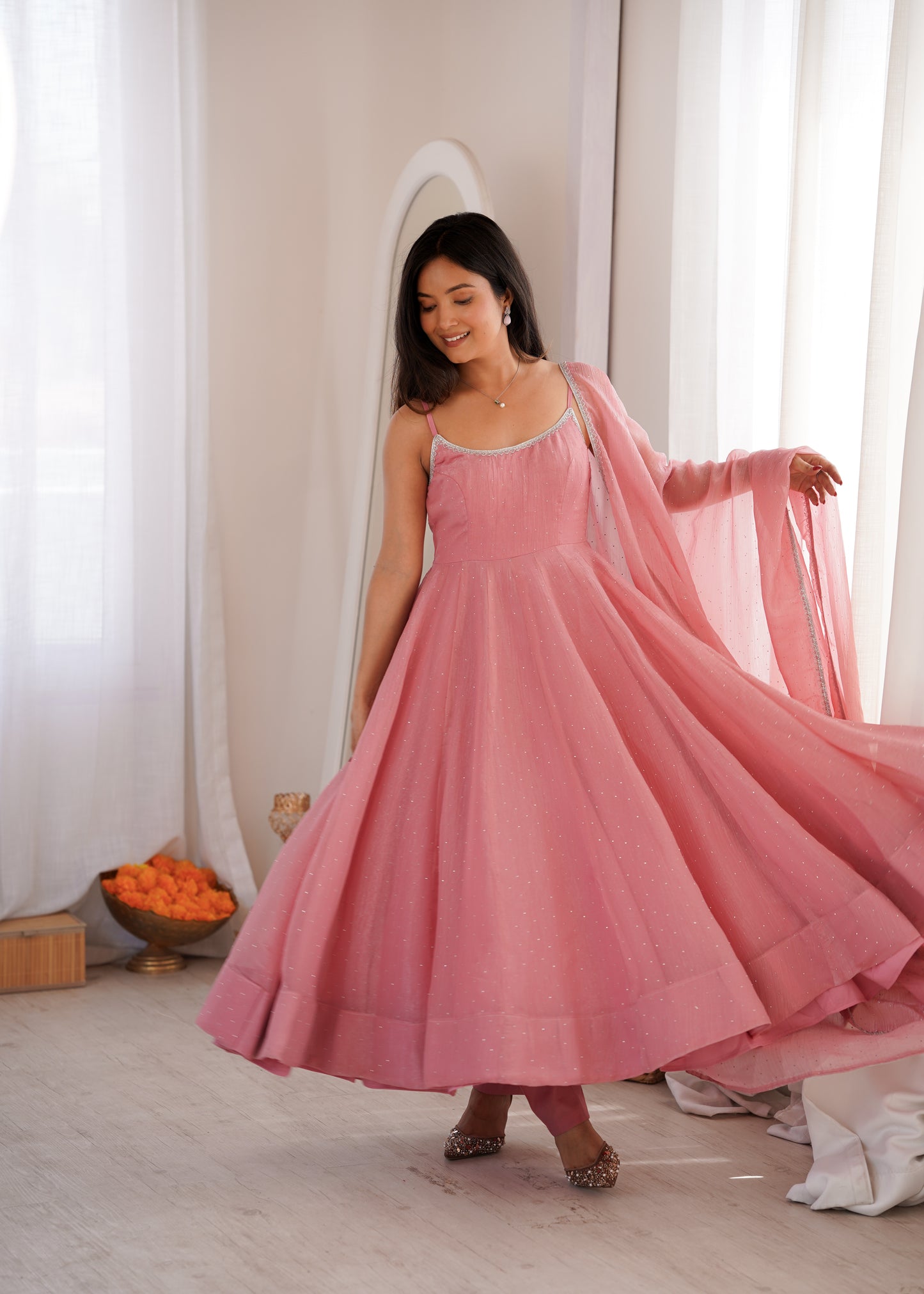 Sky Blue Color Crunchy Silk Siroski Work Anarkali