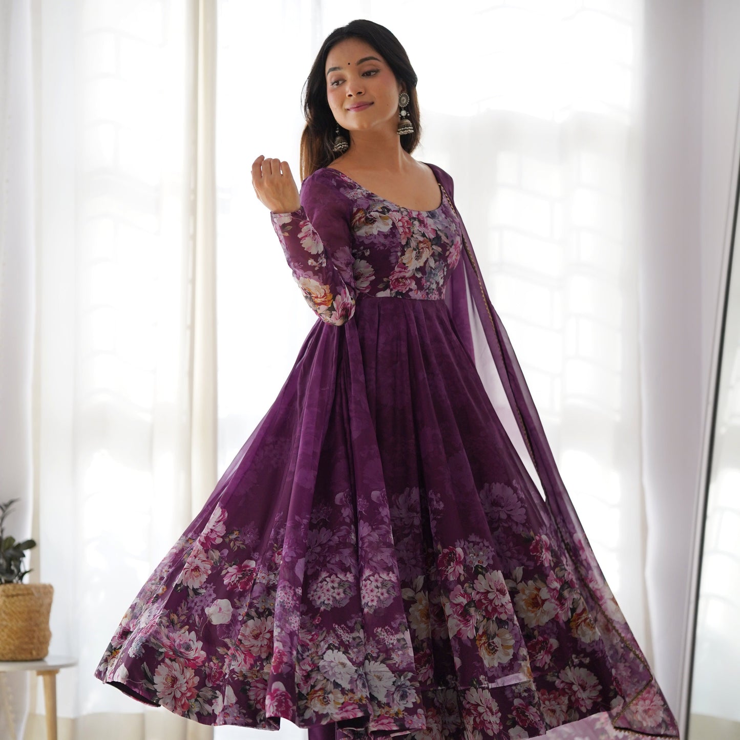 Pure Soft Organza Flower Printed Anarkali Gown