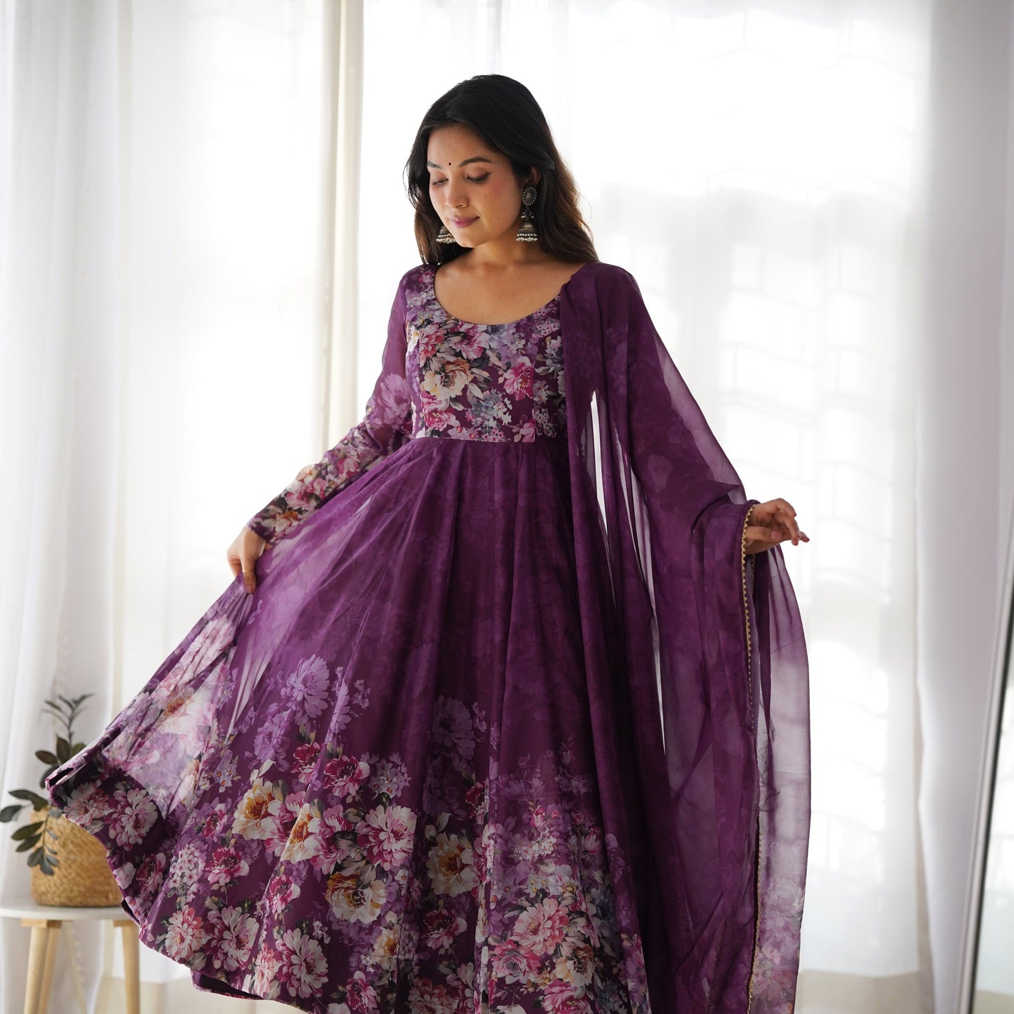 Pure Soft Organza Flower Printed Anarkali Gown