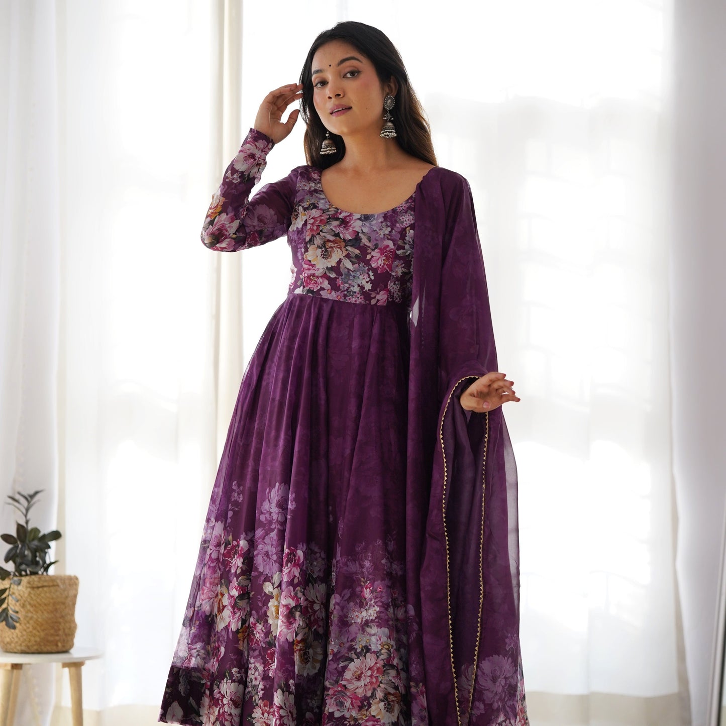 Pure Soft Organza Flower Printed Anarkali Gown