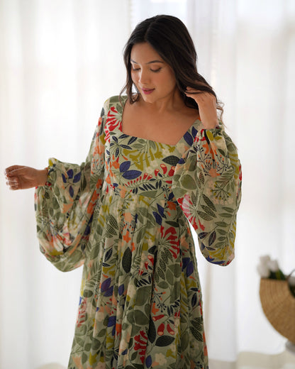 HEAVY PURE FAUX GEORGETTE FLORAL PRINT 6 MTR FLAIR GOWN