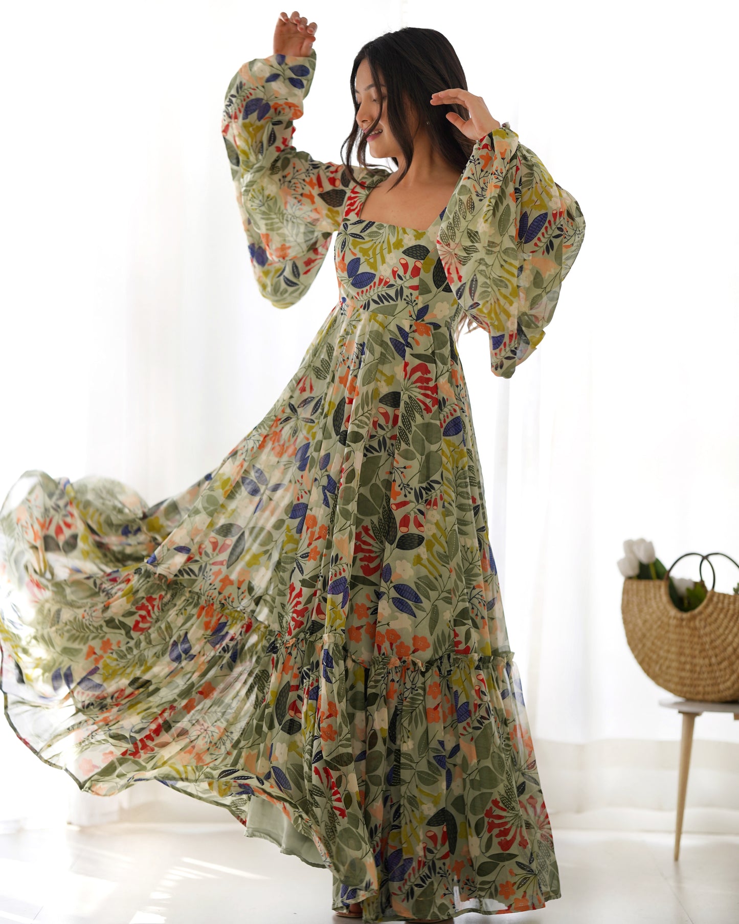 HEAVY PURE FAUX GEORGETTE FLORAL PRINT 6 MTR FLAIR GOWN