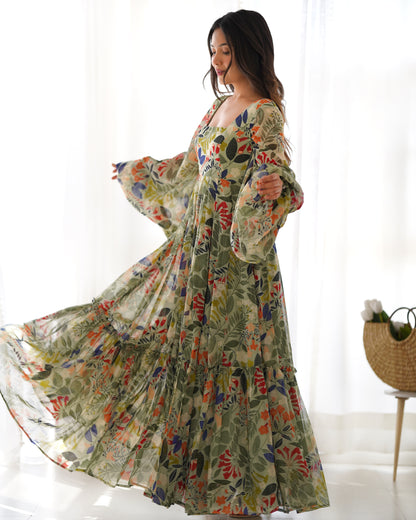 HEAVY PURE FAUX GEORGETTE FLORAL PRINT 6 MTR FLAIR GOWN