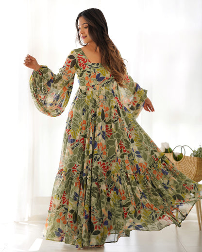 HEAVY PURE FAUX GEORGETTE FLORAL PRINT 6 MTR FLAIR GOWN