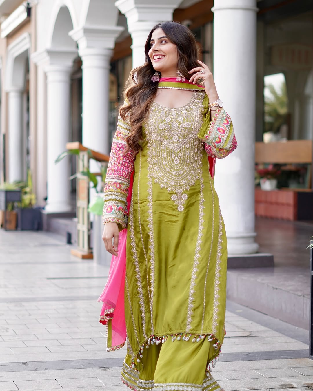 WOMEN'S VICHITRA SILK EMBROIDERED KURTA & PLAZZO WITH DUPATTA SET