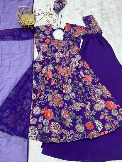 Pure Soft Romaqnsilk Chanderi With Digital Print Work With Padded, Side Zipper KediyaKurti  Plazzo