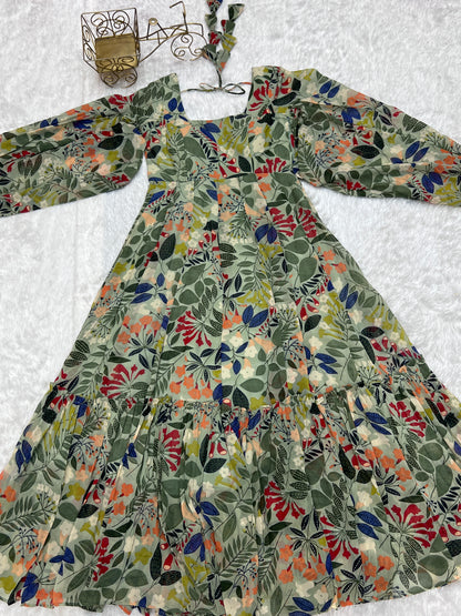 HEAVY PURE FAUX GEORGETTE FLORAL PRINT 6 MTR FLAIR GOWN
