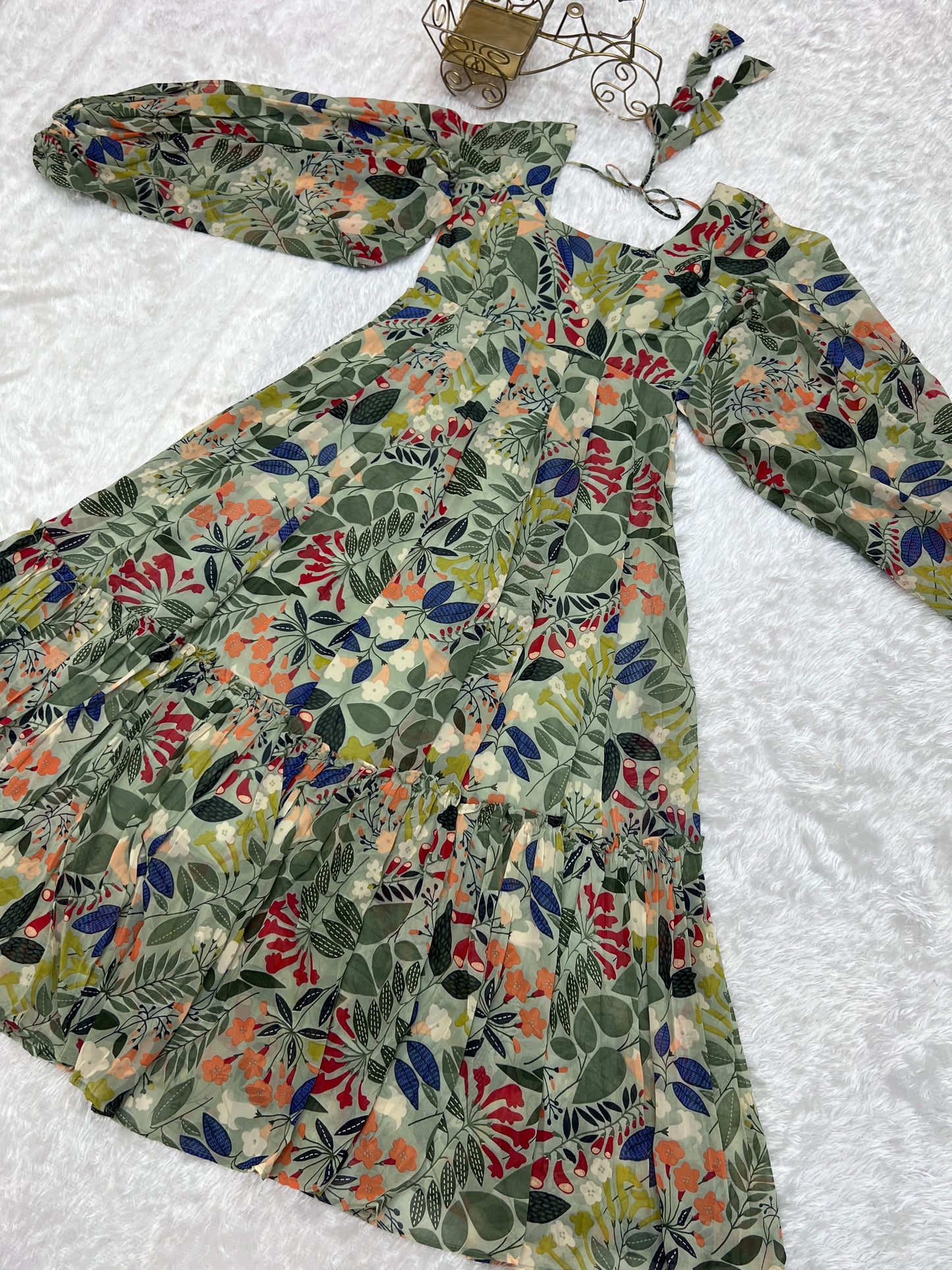 HEAVY PURE FAUX GEORGETTE FLORAL PRINT 6 MTR FLAIR GOWN