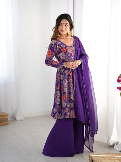 Pure Soft Romaqnsilk Chanderi With Digital Print Work With Padded, Side Zipper KediyaKurti  Plazzo