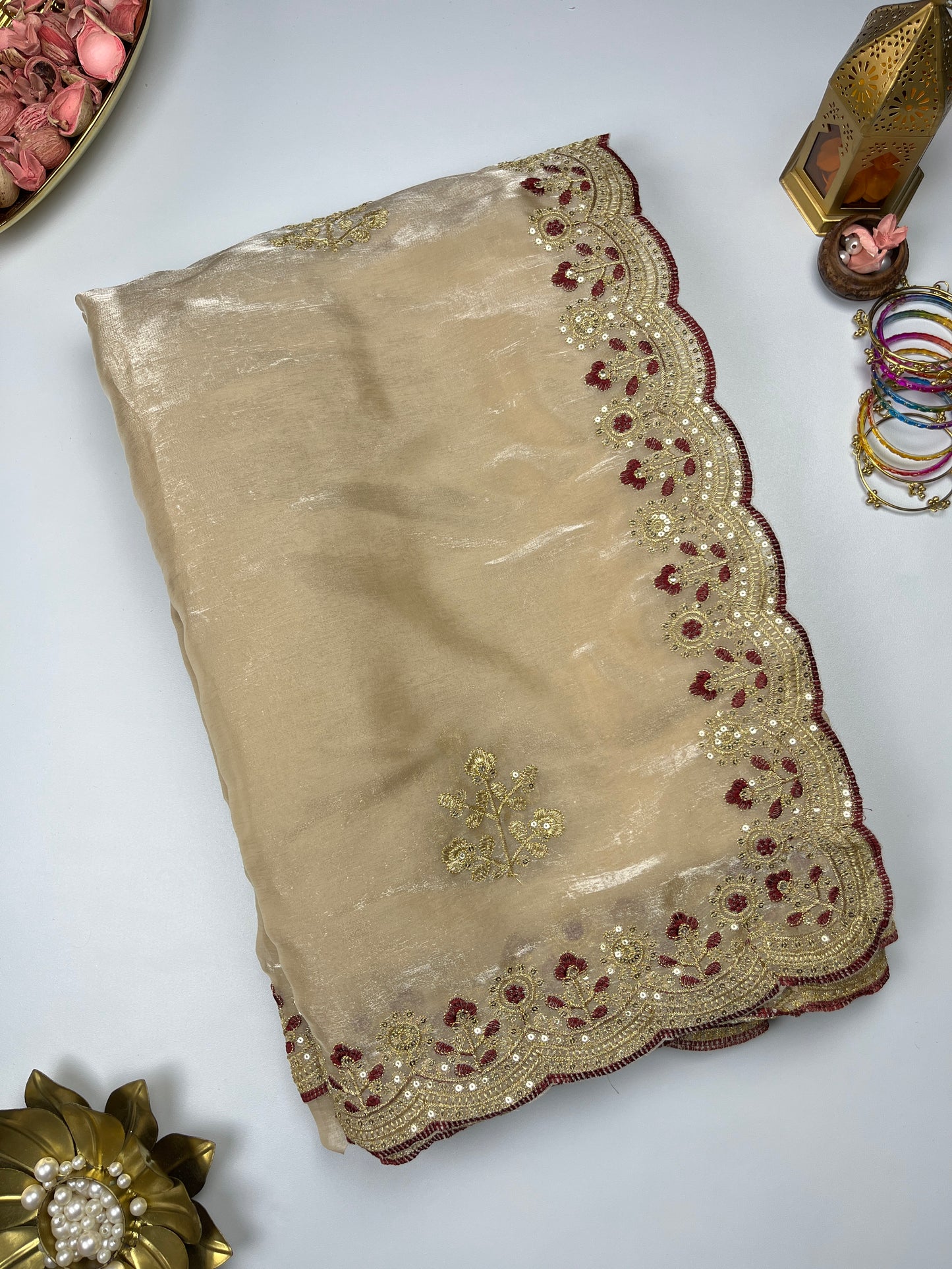 Beautiful Soft Rich Jimmy Silk With Sequins Embroidery Work Saree