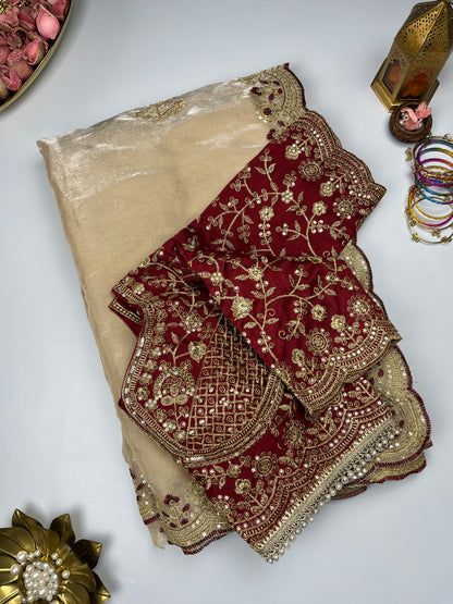 Beautiful Soft Rich Jimmy Silk With Sequins Embroidery Work Saree