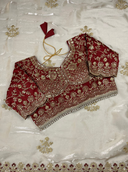 Beautiful Soft Rich Jimmy Silk With Sequins Embroidery Work Saree