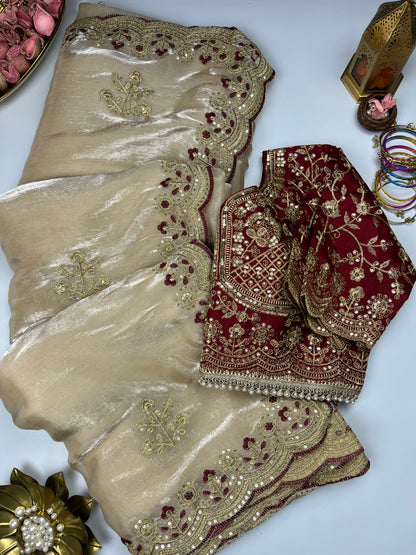 Beautiful Soft Rich Jimmy Silk With Sequins Embroidery Work Saree