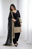 Black Color Beautifull Velvet With Coding Work Top Plazzo