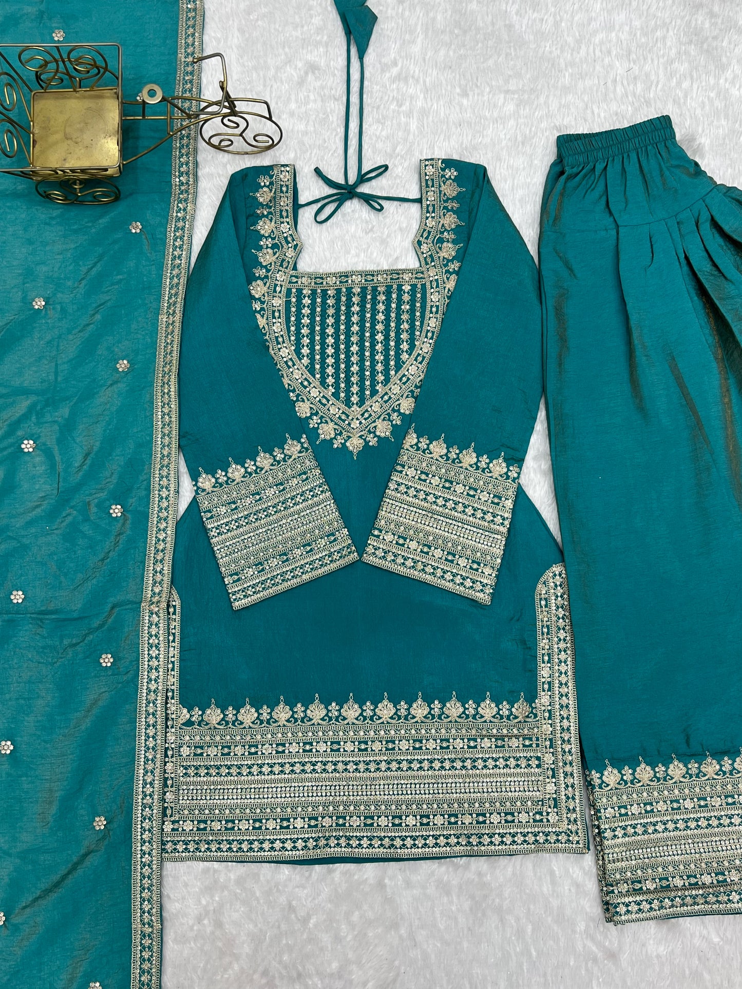 NC Vichitra Silk Embroidered Bell Bottom Suit Set