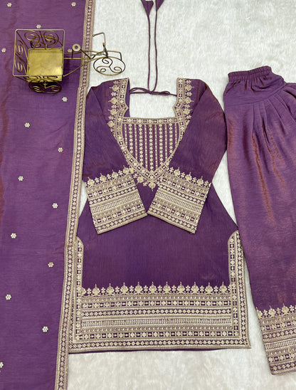 NC Vichitra Silk Embroidered Bell Bottom Suit Set