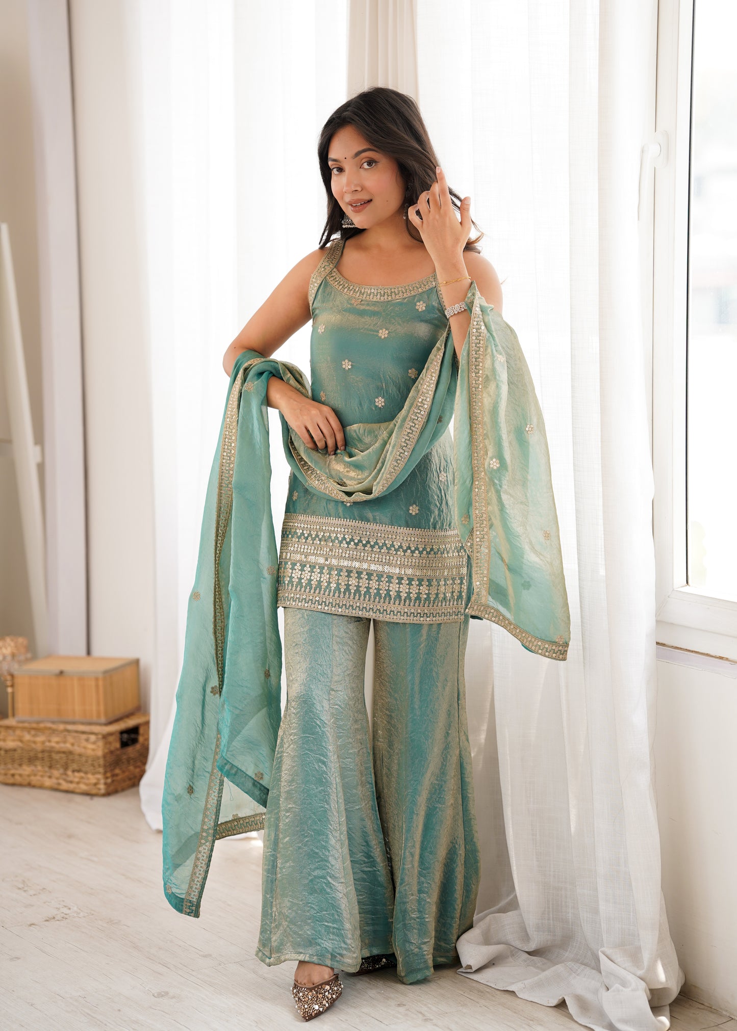 Beautiful Soft Frendy Silk With Embroidery Sequence Dori & Jari Work Suit