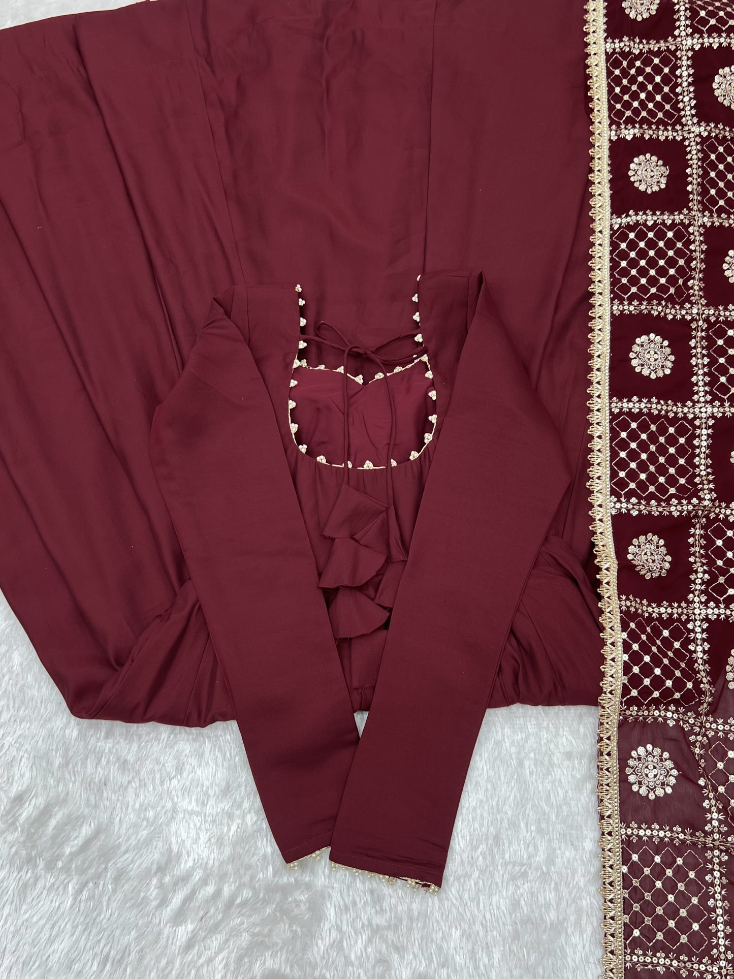 Pure Roman Silk Chanderi Embroidery Sequence Work Gown